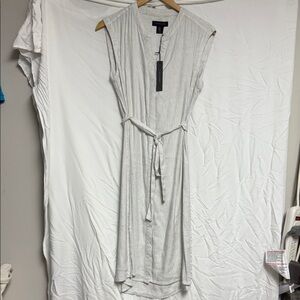 Tahari Heather white with black pinstripe Sleeveless High Low Dress